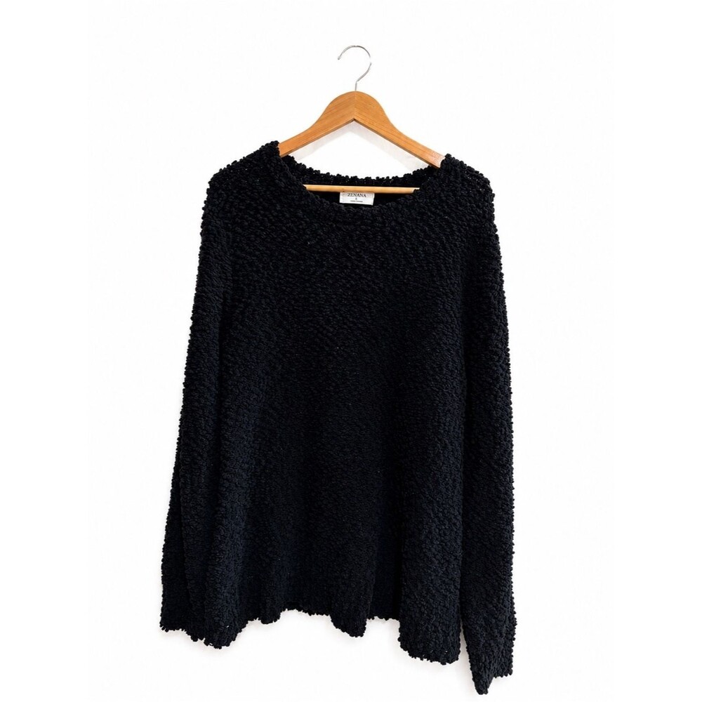 Zenana Outfitters Black Textured Scoopneck Sweater